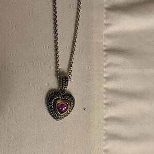 Gold and Sterling Silver Amethyst Heart Pendant and Chain